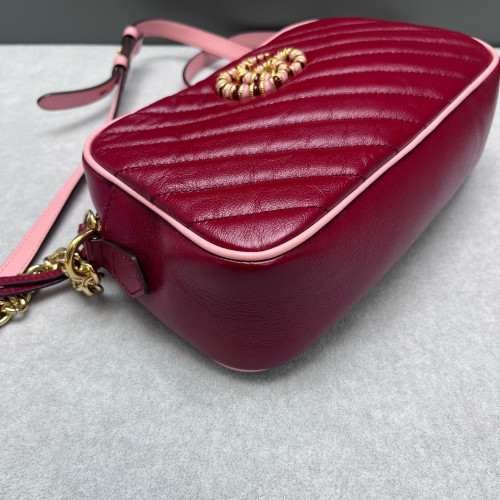 Gucci Torchon Gg Enamel Matelasse Small GG Marmont Chain Shoulder Bag Calfskin Red Pink Gucci Torchon Gg Enamel Matelasse Small GG Marmont Chain Shoulder Bag Calfskin Red Pink