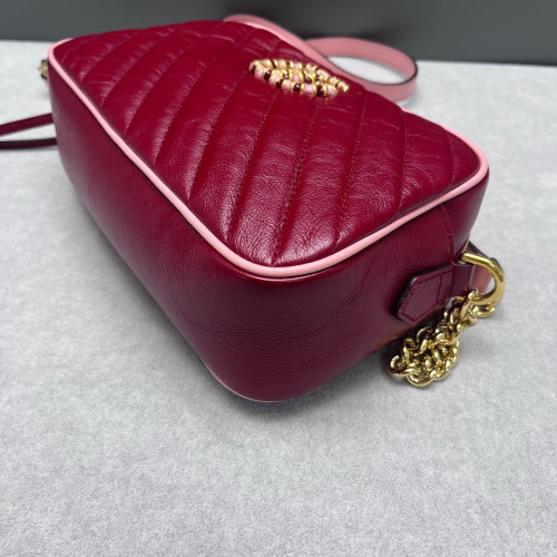Gucci Torchon Gg Enamel Matelasse Small GG Marmont Chain Shoulder Bag Calfskin Red Pink Gucci Torchon Gg Enamel Matelasse Small GG Marmont Chain Shoulder Bag Calfskin Red Pink