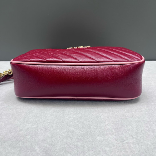 Gucci Torchon Gg Enamel Matelasse Small GG Marmont Chain Shoulder Bag Calfskin Red Pink Gucci Torchon Gg Enamel Matelasse Small GG Marmont Chain Shoulder Bag Calfskin Red Pink