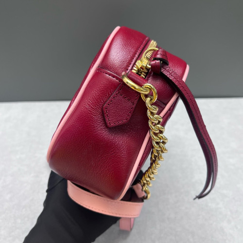 Gucci Torchon Gg Enamel Matelasse Small GG Marmont Chain Shoulder Bag Calfskin Red Pink Gucci Torchon Gg Enamel Matelasse Small GG Marmont Chain Shoulder Bag Calfskin Red Pink