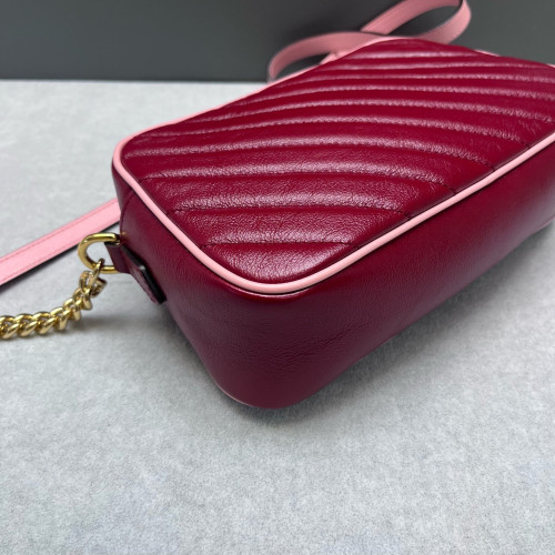 Gucci Torchon Gg Enamel Matelasse Small GG Marmont Chain Shoulder Bag Calfskin Red Pink Gucci Torchon Gg Enamel Matelasse Small GG Marmont Chain Shoulder Bag Calfskin Red Pink