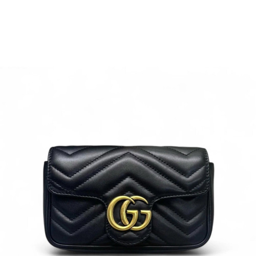 Gucci Chevron Super Mini GG Marmont Calfskin Black Gucci Chevron Super Mini GG Marmont Calfskin Black