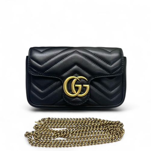 Gucci Chevron Super Mini GG Marmont Calfskin Black Gucci Chevron Super Mini GG Marmont Calfskin Black