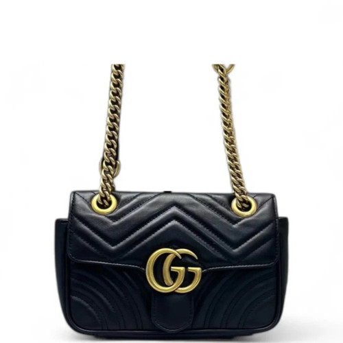Gucci Chevron Mini GG Marmont Calfskin Black