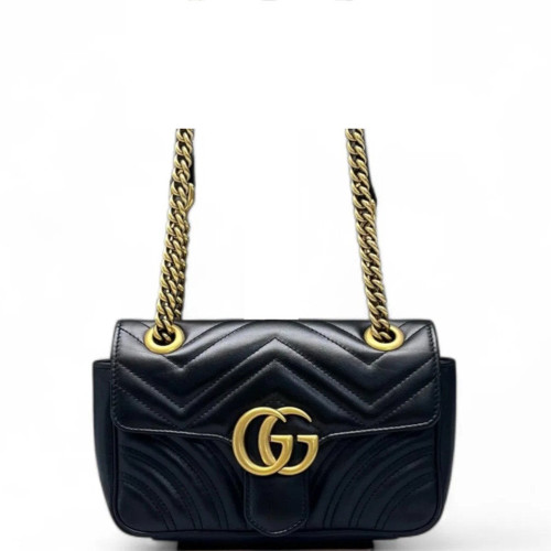 Gucci Chevron Mini GG Marmont Calfskin Black Gucci Chevron Mini GG Marmont Calfskin Black