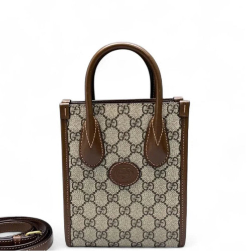 Gucci Mini Interlocking G Tote GG Supreme Monogram Calfskin Beige Brown
