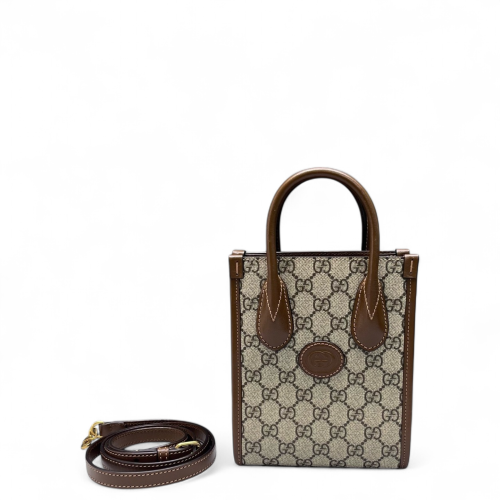 Gucci Mini Interlocking G Tote GG Supreme Monogram Calfskin Beige Brown
