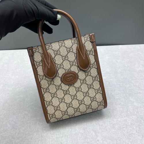 Gucci Mini Interlocking G Tote GG Supreme Monogram Calfskin Beige Brown