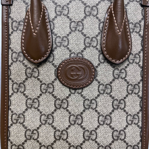 Gucci Mini Interlocking G Tote GG Supreme Monogram Calfskin Beige Brown