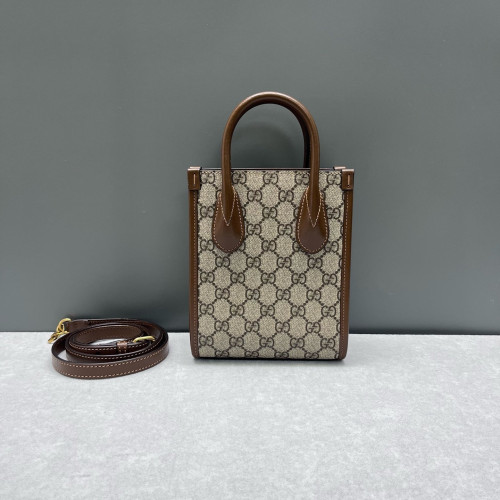 Gucci Mini Interlocking G Tote GG Supreme Monogram Calfskin Beige Brown