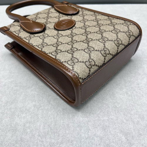 Gucci Mini Interlocking G Tote GG Supreme Monogram Calfskin Beige Brown