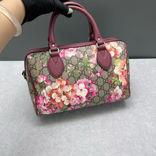Gucci Flora Boston Bag Calfskin Red Pink Green