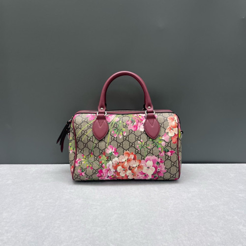 Gucci Flora Boston Bag Calfskin Red Pink Green