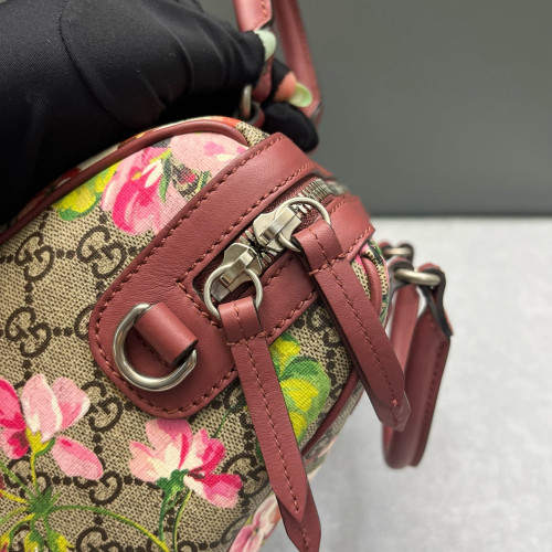 Gucci Flora Boston Bag Calfskin Red Pink Green