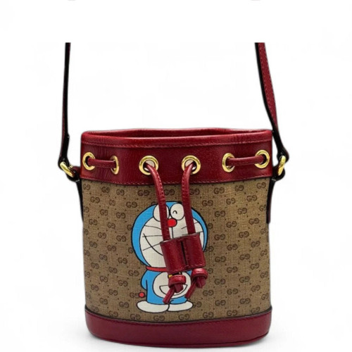 Gucci X Doraemon Print Bucket Canvas Brown Red