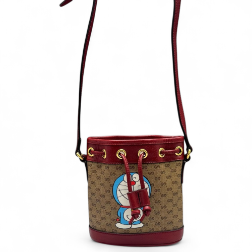 Gucci X Doraemon Print Bucket Canvas Brown Red