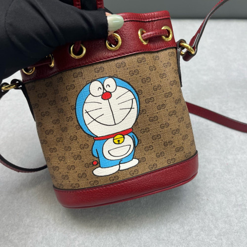 Gucci X Doraemon Print Bucket Canvas Brown Red