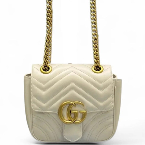 Gucci GG Marmont Chain Flap Mini Bag Calfskin White