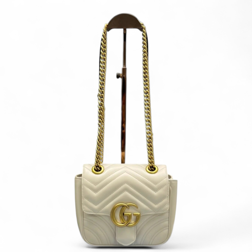 Gucci GG Marmont Chain Flap Mini Bag Calfskin White
