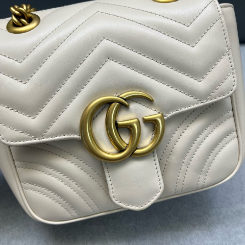 Gucci GG Marmont Chain Flap Mini Bag Calfskin White