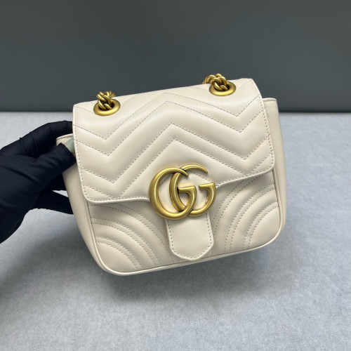 Gucci GG Marmont Chain Flap Mini Bag Calfskin White