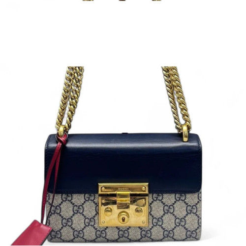 Gucci Small Padlock Shoulder Bag Canvas GG Supreme Monogram Blue Beige Red Gucci Small Padlock Shoulder Bag Canvas GG Supreme Monogram Blue Beige Red