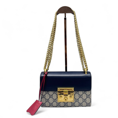Gucci Small Padlock Shoulder Bag Canvas GG Supreme Monogram Blue Beige Red Gucci Small Padlock Shoulder Bag Canvas GG Supreme Monogram Blue Beige Red