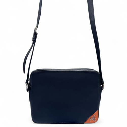 Prada Shoulder Bag Saffiano Calfskin Black Orange