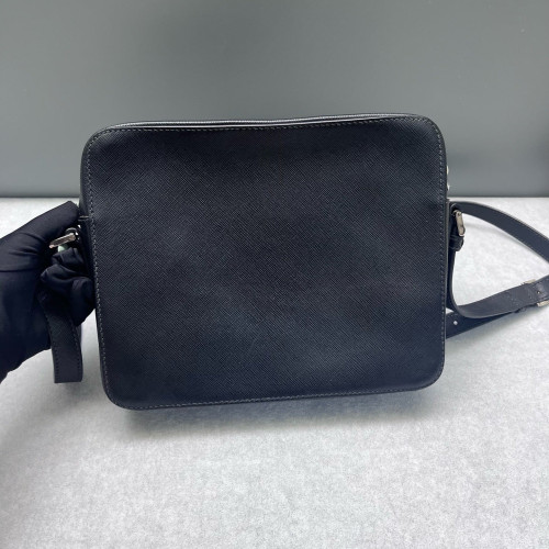 Prada Shoulder Bag Saffiano Calfskin Black Orange