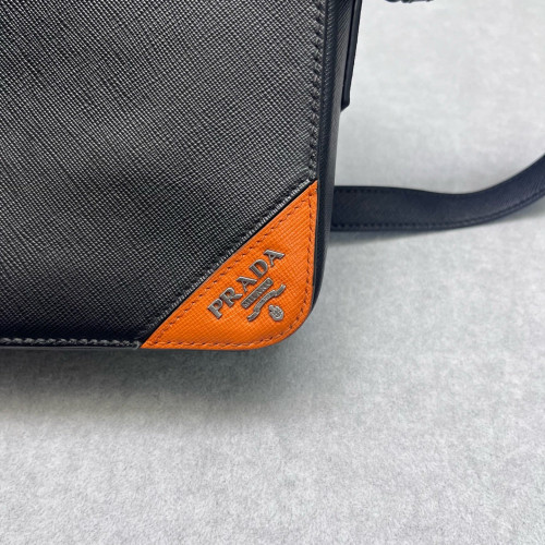 Prada Shoulder Bag Saffiano Calfskin Black Orange