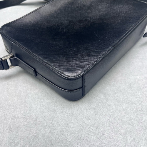 Prada Shoulder Bag Saffiano Calfskin Black Orange