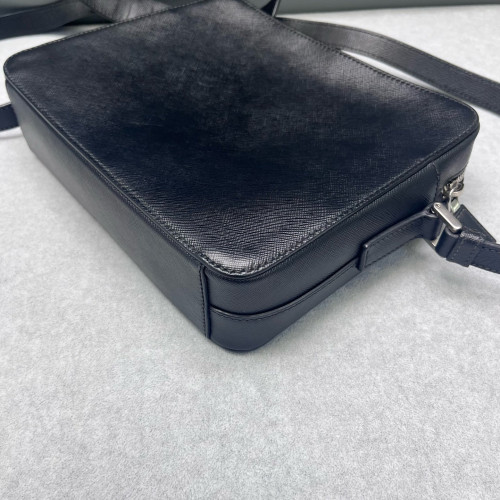 Prada Shoulder Bag Saffiano Calfskin Black Orange