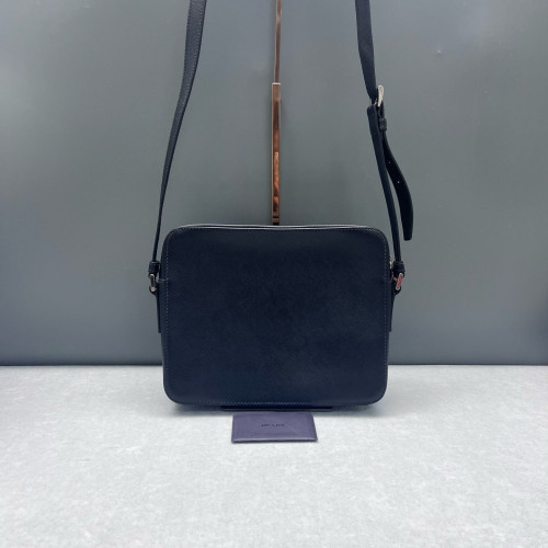 Prada Shoulder Bag Saffiano Calfskin Black Orange