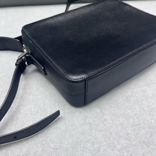 Prada Shoulder Bag Saffiano Calfskin Black Orange