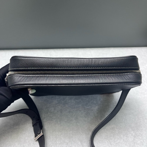 Prada Shoulder Bag Saffiano Calfskin Black Orange