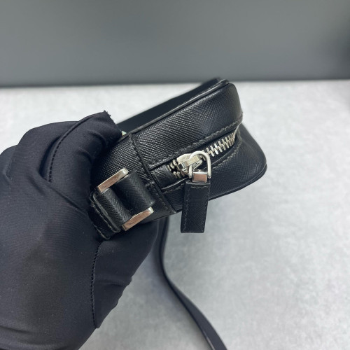 Prada Shoulder Bag Saffiano Calfskin Black Orange