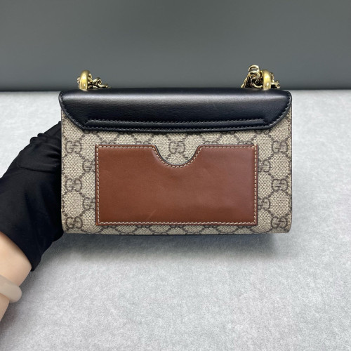 Gucci Small Padlock Shoulder Bag GG Supreme Monogram Cuir Black Beige