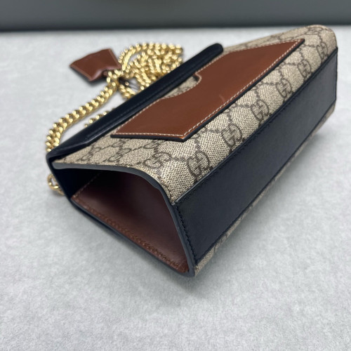 Gucci Small Padlock Shoulder Bag GG Supreme Monogram Cuir Black Beige