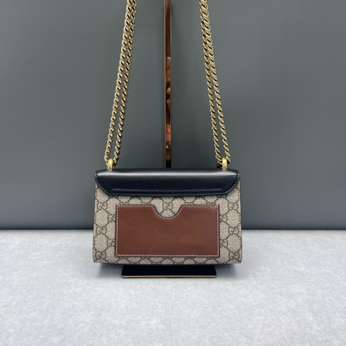 Gucci Small Padlock Shoulder Bag GG Supreme Monogram Cuir Black Beige