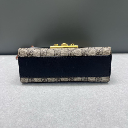 Gucci Small Padlock Shoulder Bag GG Supreme Monogram Cuir Black Beige