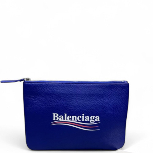 Balenciaga Clutch Grained Calfskin Blue