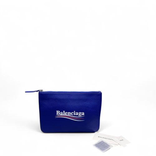 Balenciaga Clutch Grained Calfskin Blue
