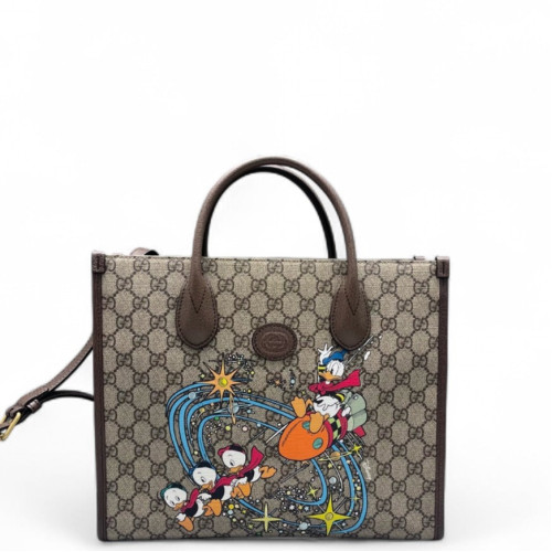 Gucci Print Small Retro Interlocking G Tote GG Supreme Monogram Brown Beige