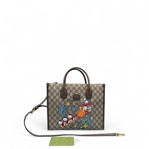 Gucci Print Small Retro Interlocking G Tote GG Supreme Monogram Brown Beige