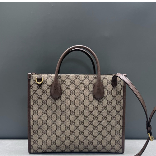 Gucci Print Small Retro Interlocking G Tote GG Supreme Monogram Brown Beige