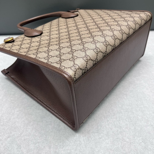 Gucci Print Small Retro Interlocking G Tote GG Supreme Monogram Brown Beige