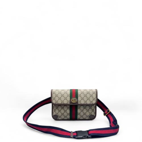 Gucci Web Shoulder Bag GG Supreme Monogram Beige Brown Blue