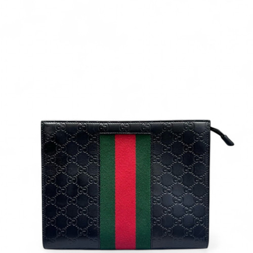 Gucci Web Clutch Guccissima Black Green Red
