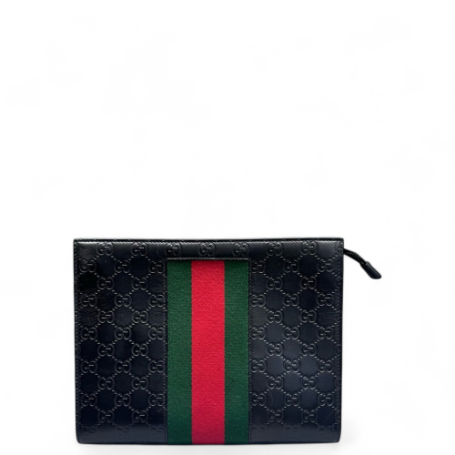 Gucci Web Clutch Guccissima Black Green Red