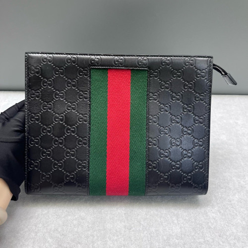 Gucci Web Clutch Guccissima Black Green Red